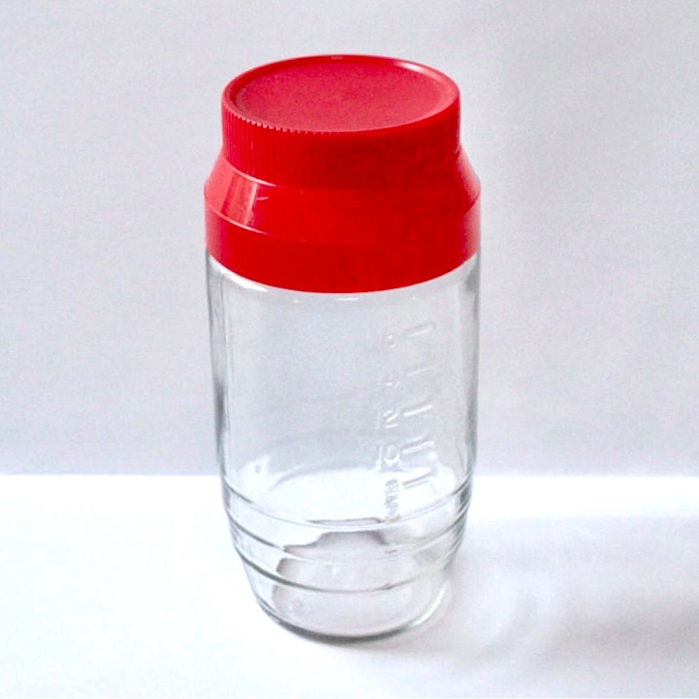Vintage Jar Anchor Hocking Glass Measuring Jar Red Lid